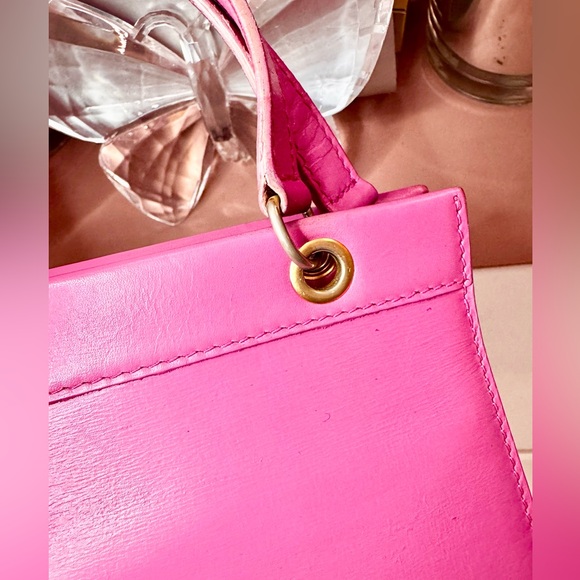 RELISTED Vintage Celine Triomphe Pink Leather Handbag Shoulder Bag - Picture 3 of 15